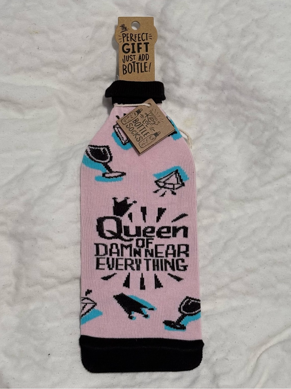 Queen of Damn Near Everything Pink Wine Bottle Sock - NWT